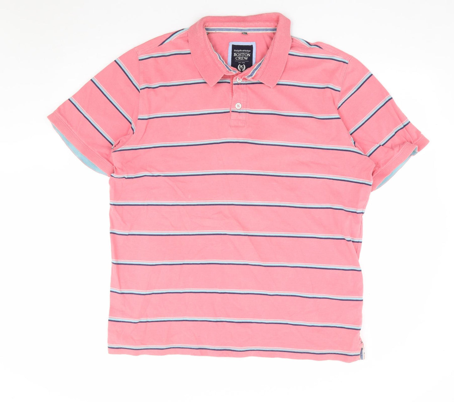 George Mens Pink Striped Cotton Polo Size XL Collared Pullover