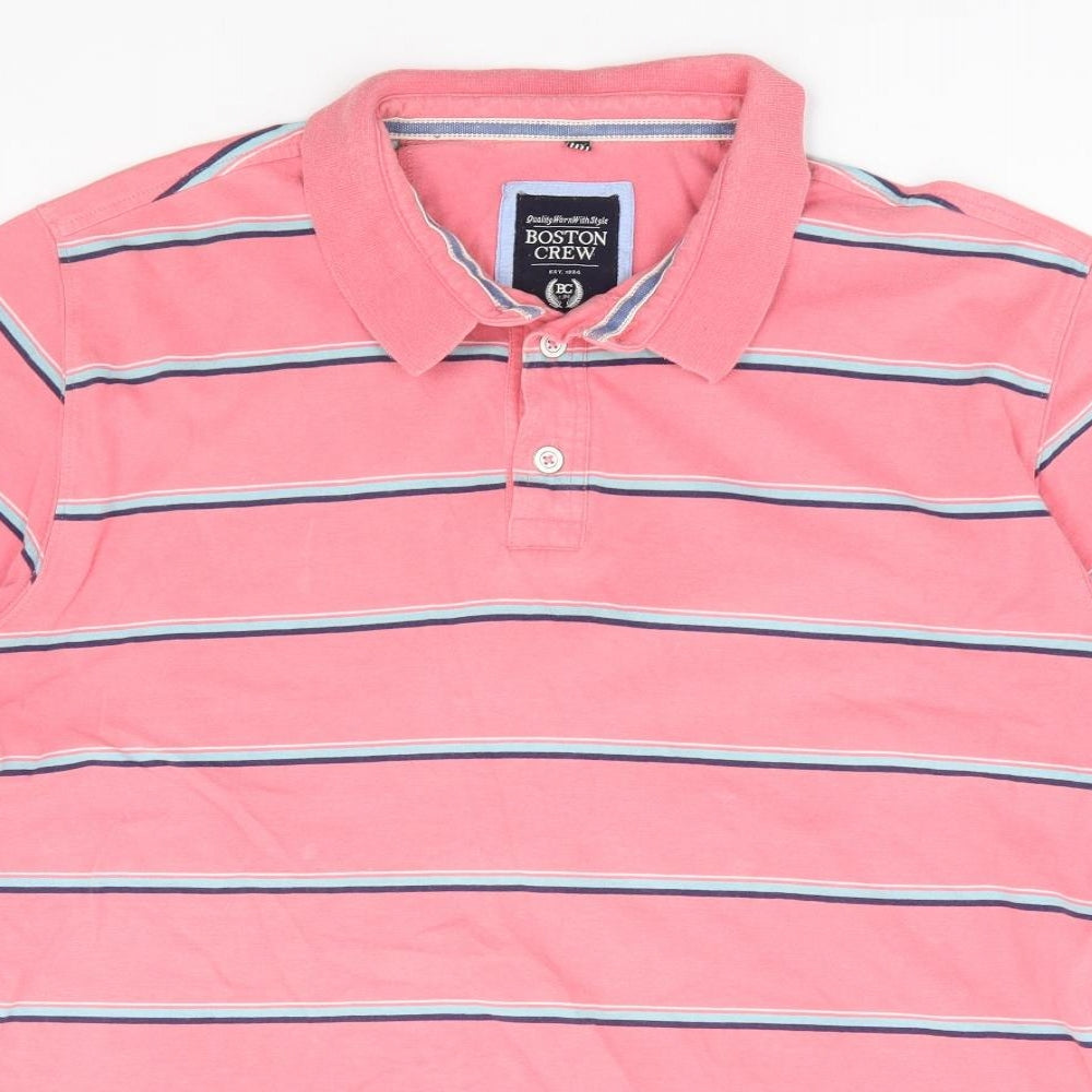 George Mens Pink Striped Cotton Polo Size XL Collared Pullover