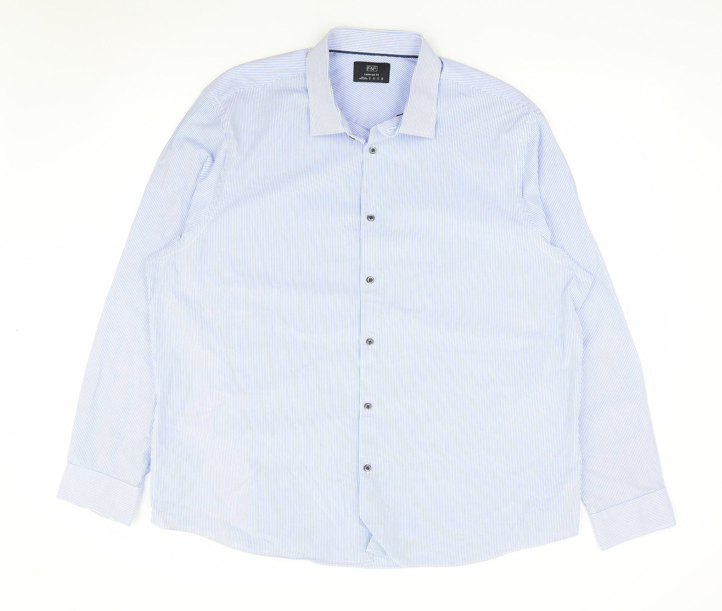 F&F Womens Blue Striped 100% Cotton Jersey Button-Up Size 18 Collared