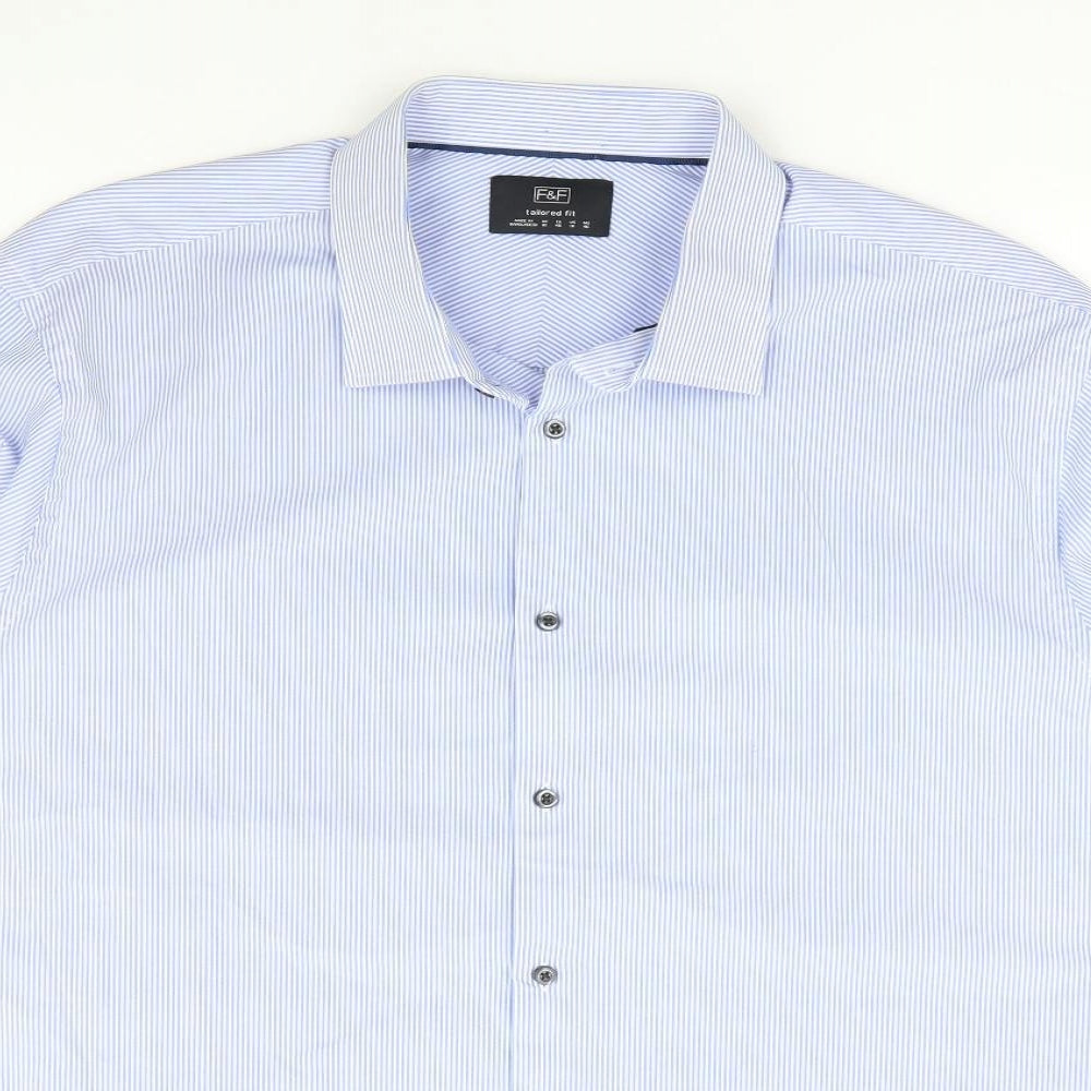 F&F Womens Blue Striped 100% Cotton Jersey Button-Up Size 18 Collared