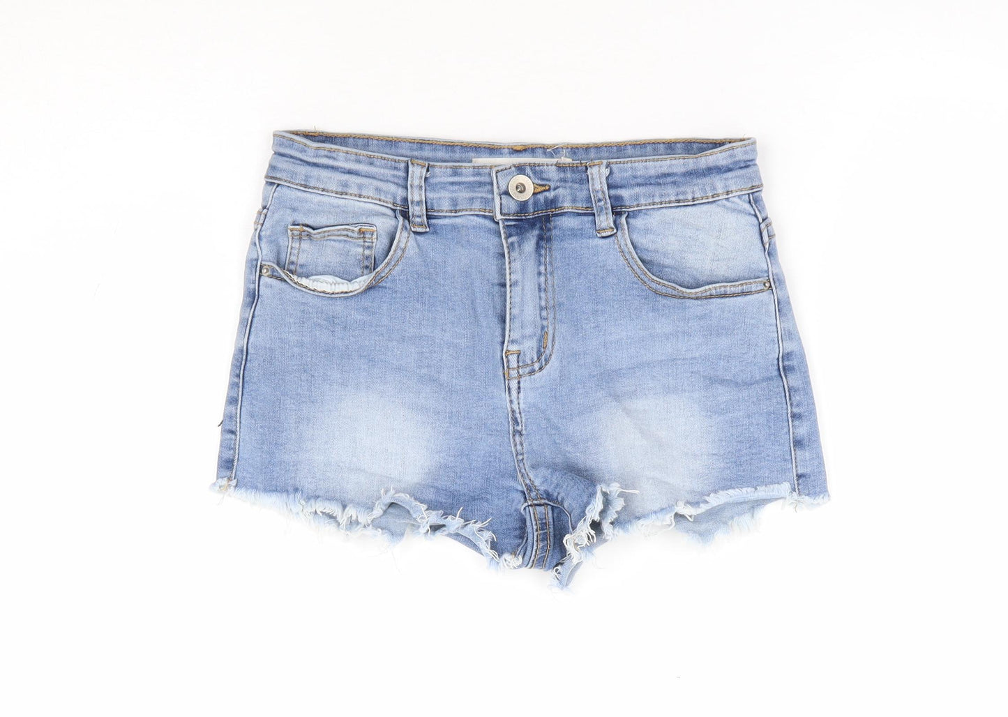 Cherry Koko Womens Blue Cotton Hot Pants Shorts Size S L3 in Regular Zip - Distressed Hems