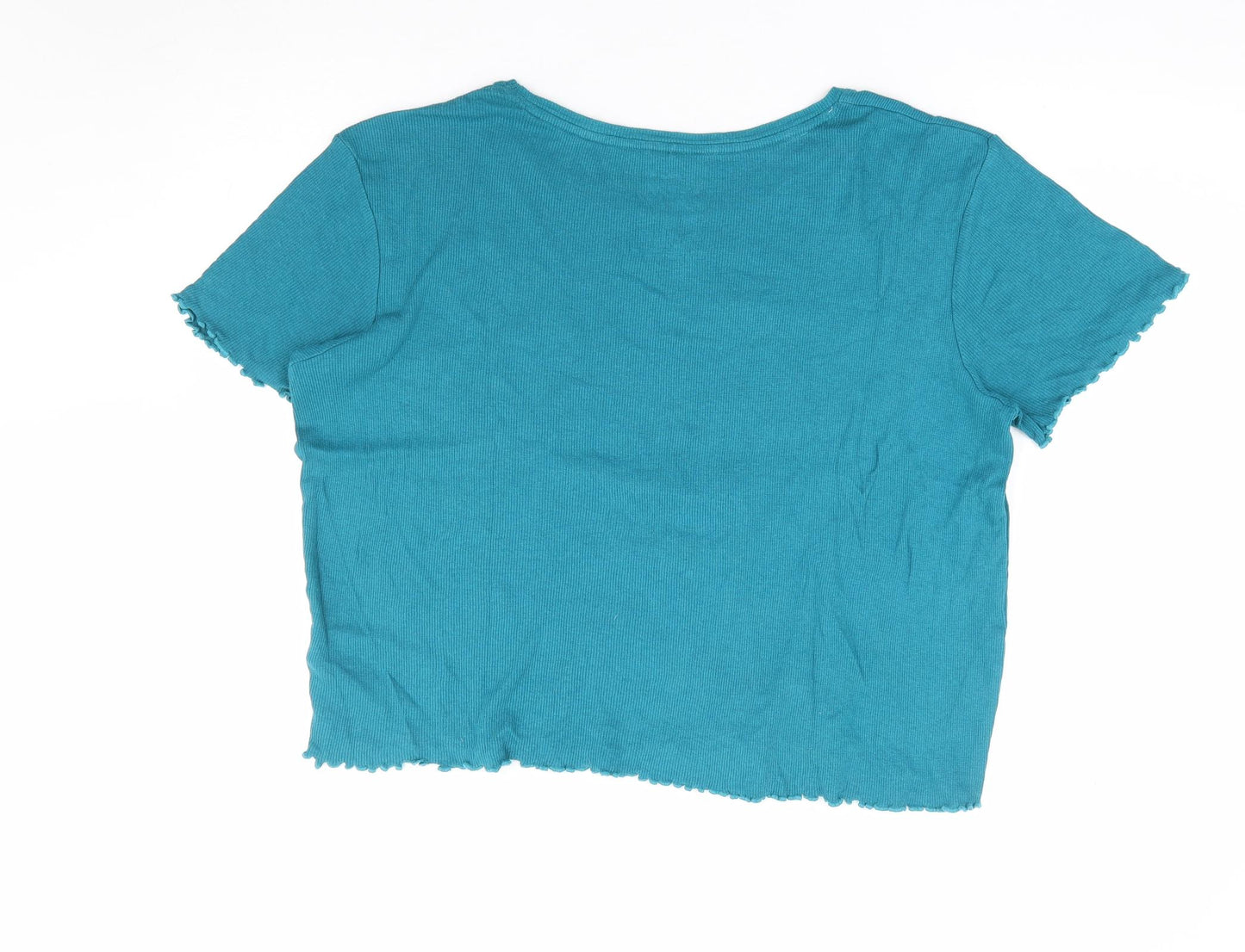 Primark Womens Green Cotton Cropped T-Shirt Size 12 Round Neck - To All the Boys I've Loved Before