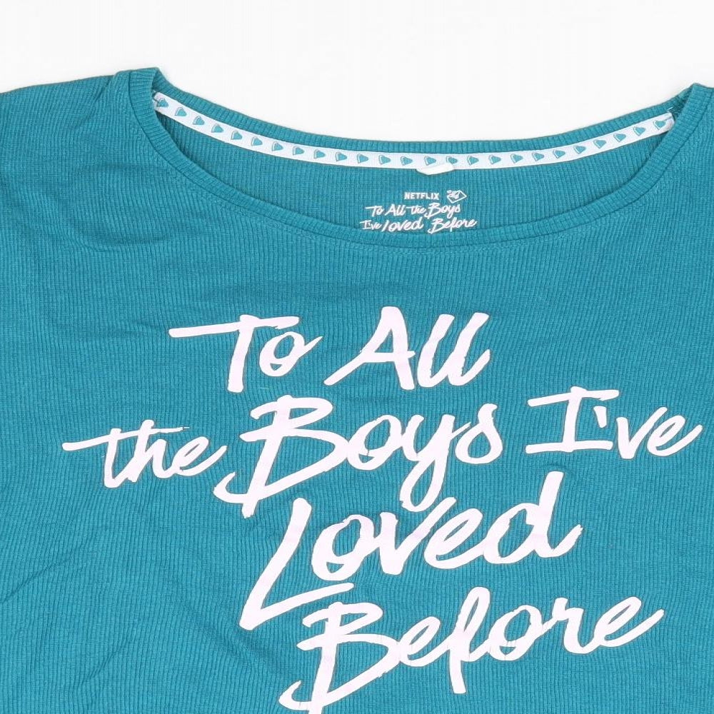 Primark Womens Green Cotton Cropped T-Shirt Size 12 Round Neck - To All the Boys I've Loved Before
