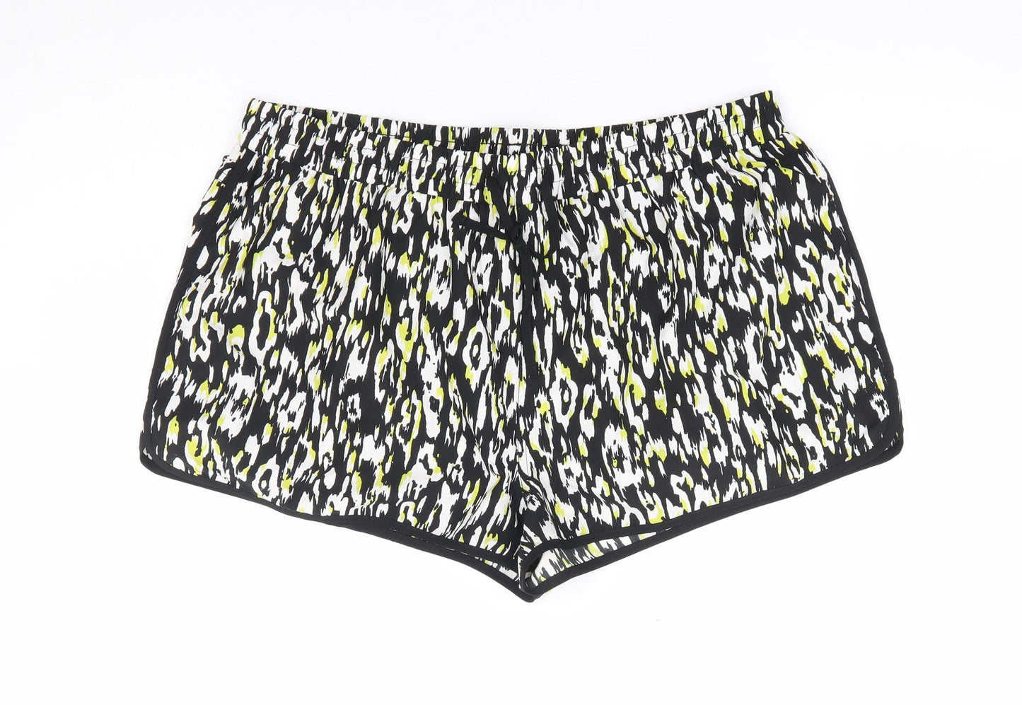 Primark Womens Black Animal Print Polyester Hot Pants Shorts Size 16 L5 in Regular Drawstring