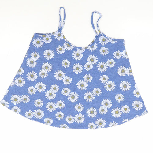 Influence Womens Blue Floral Viscose Cropped Tank Size S Round Neck