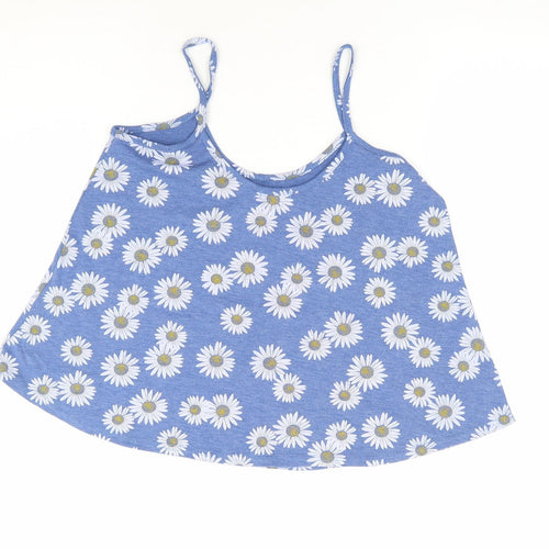 Influence Womens Blue Floral Viscose Cropped Tank Size S Round Neck