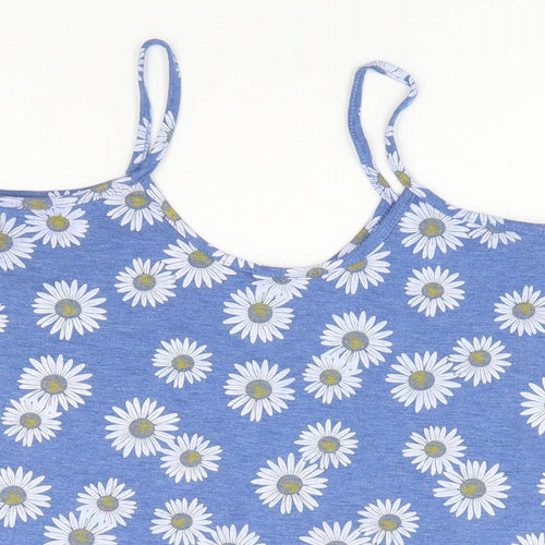 Influence Womens Blue Floral Viscose Cropped Tank Size S Round Neck