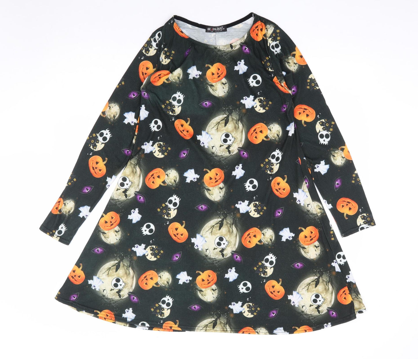 Be Jealous Womens Multicoloured Geometric Polyester Skater Dress Size S Round Neck Pullover - Halloween