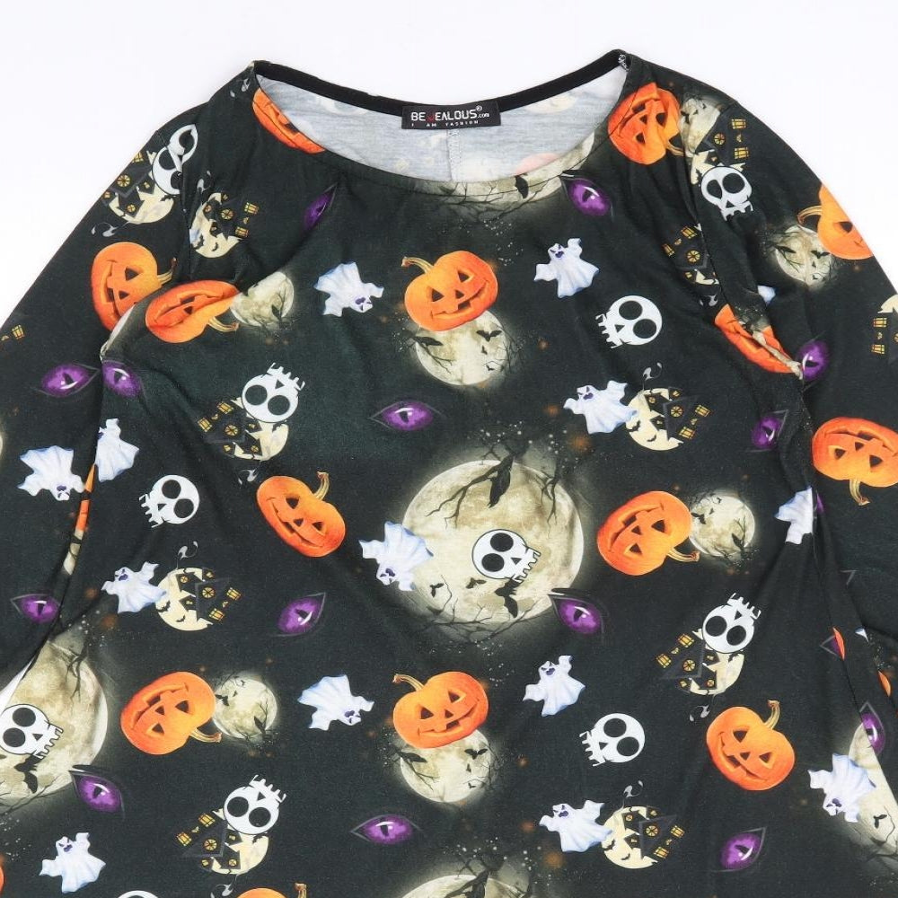 Be Jealous Womens Multicoloured Geometric Polyester Skater Dress Size S Round Neck Pullover - Halloween