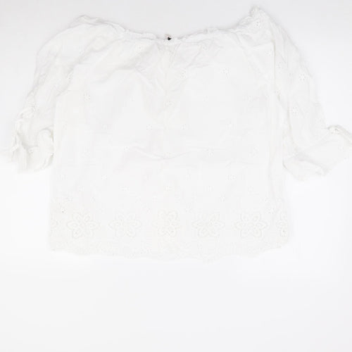 TU Womens White 100% Cotton Jersey Blouse Size 18 Off the Shoulder