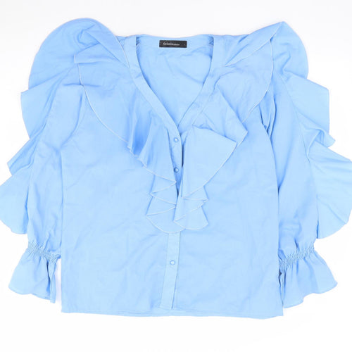 Celmia Collection Womens Blue Polyester Jersey Blouse Size L V-Neck