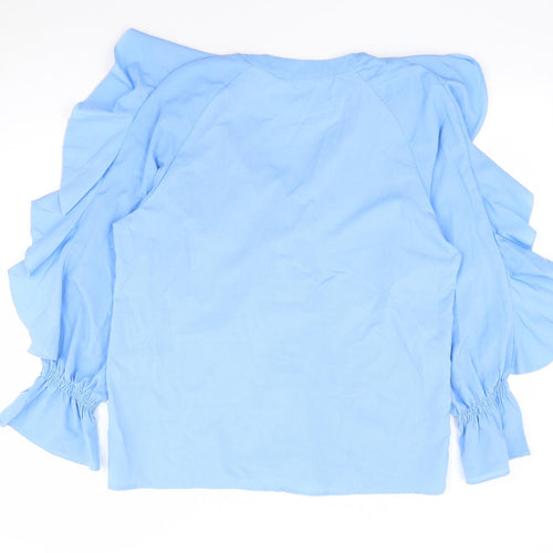 Celmia Collection Womens Blue Polyester Jersey Blouse Size L V-Neck