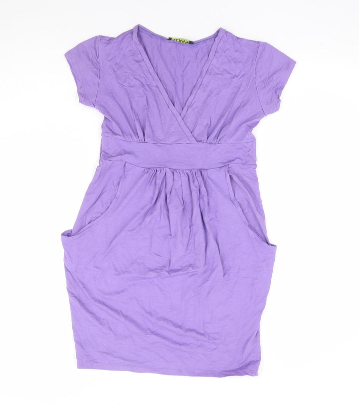 Klass Womens Purple Viscose Tunic T-Shirt Size S V-Neck