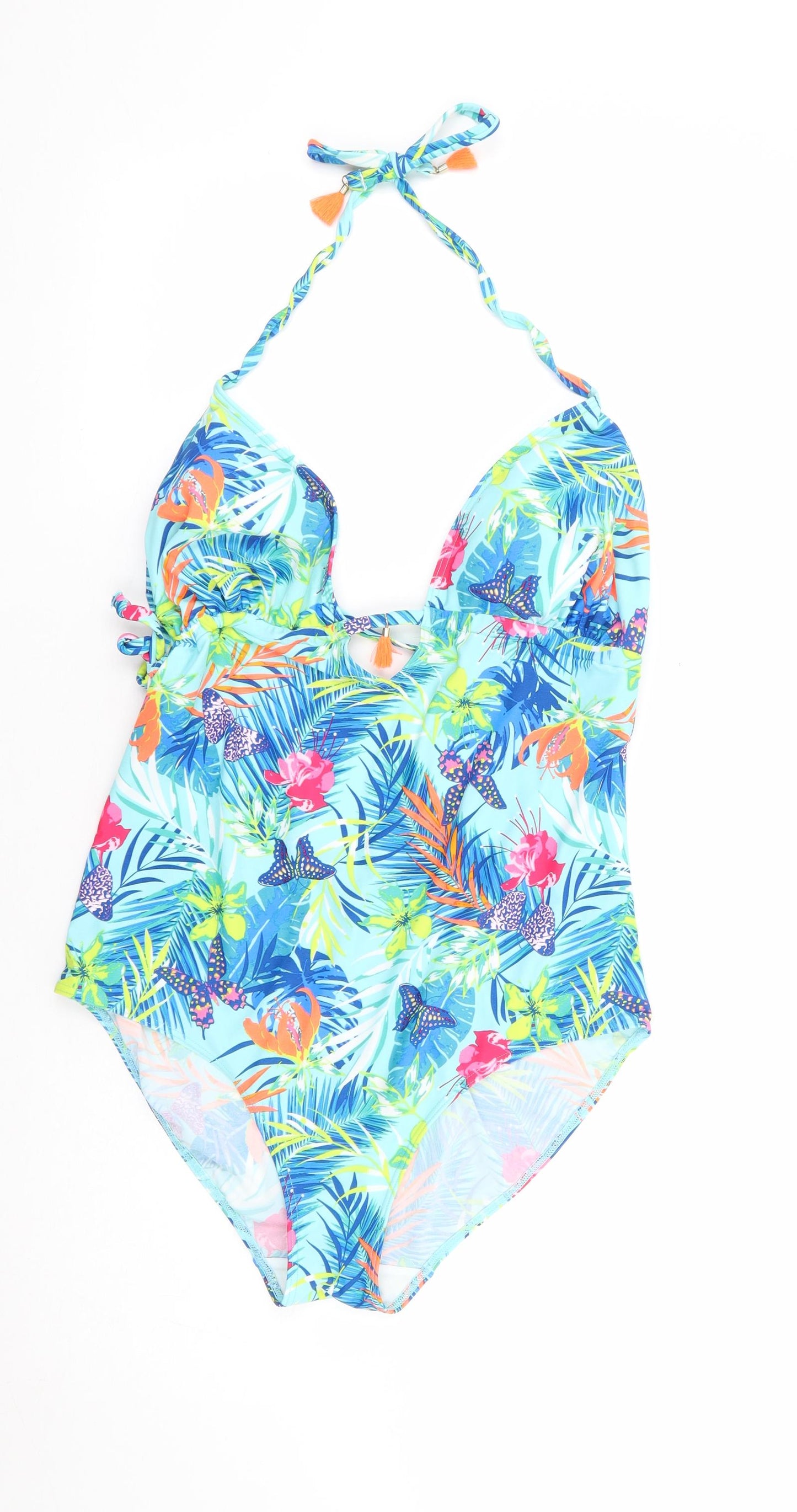 George Womens Multicoloured Geometric Nylon One Piece Size 16 - Halter Neck