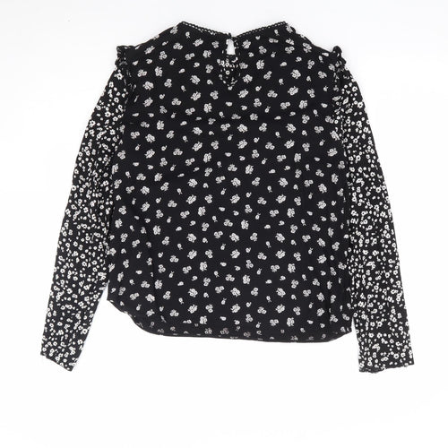 New Look Womens Black Floral Viscose Basic Blouse Size 10 Round Neck