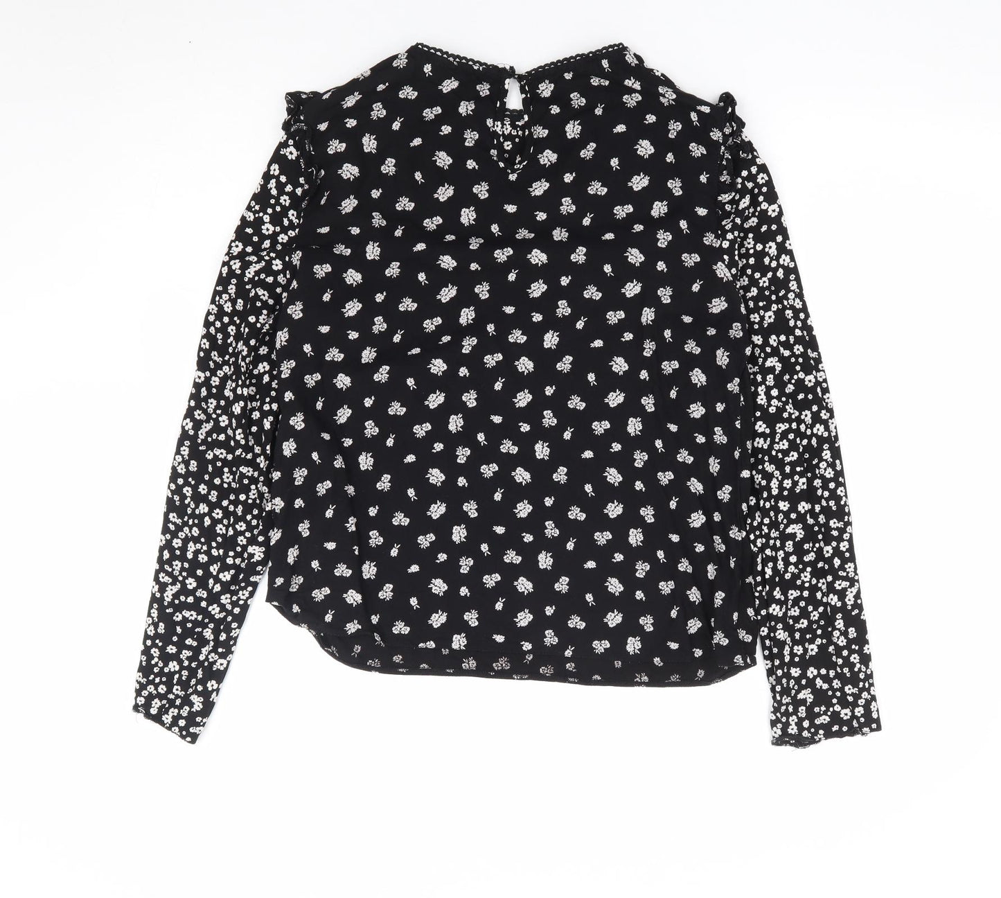 New Look Womens Black Floral Viscose Basic Blouse Size 10 Round Neck