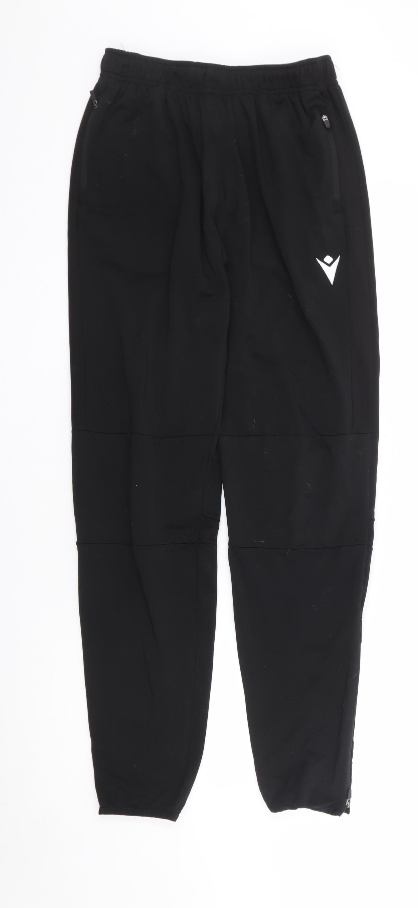 Macron Mens Black Polyester Jogger Trousers Size S L30 in Regular Pullover - Ankle Zips
