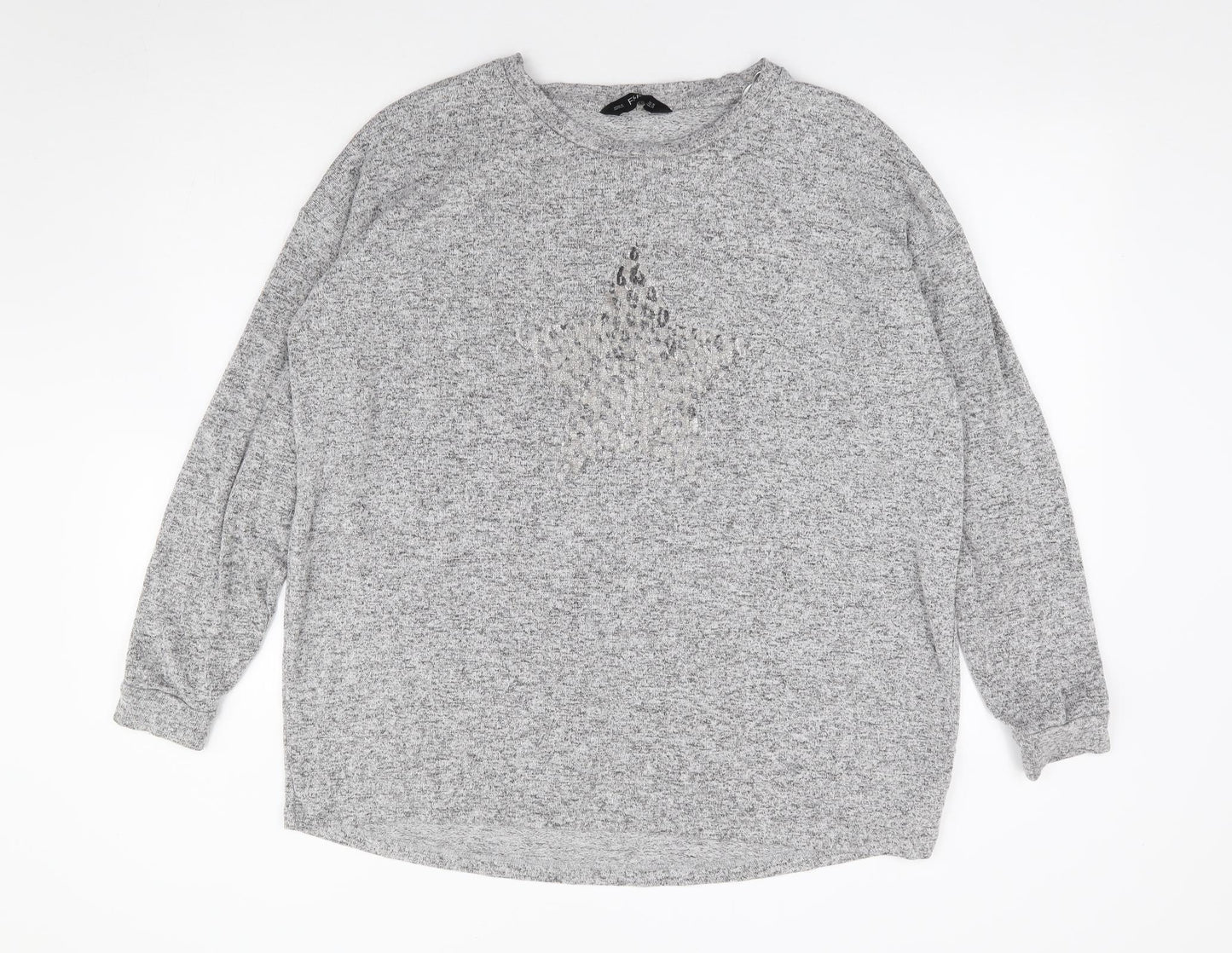 F&F Womens Grey Round Neck Viscose Pullover Jumper Size 16 - Star