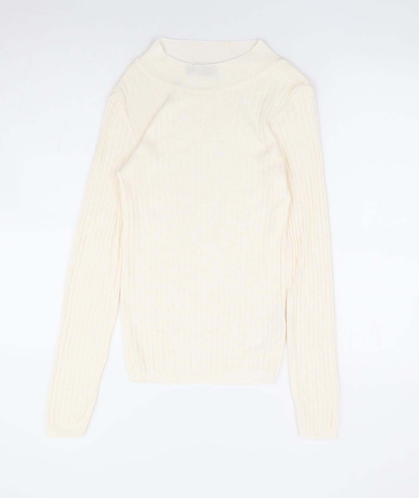 Primark Womens Ivory Mock Neck Polyester Pullover Jumper Size 10 - Ribbed