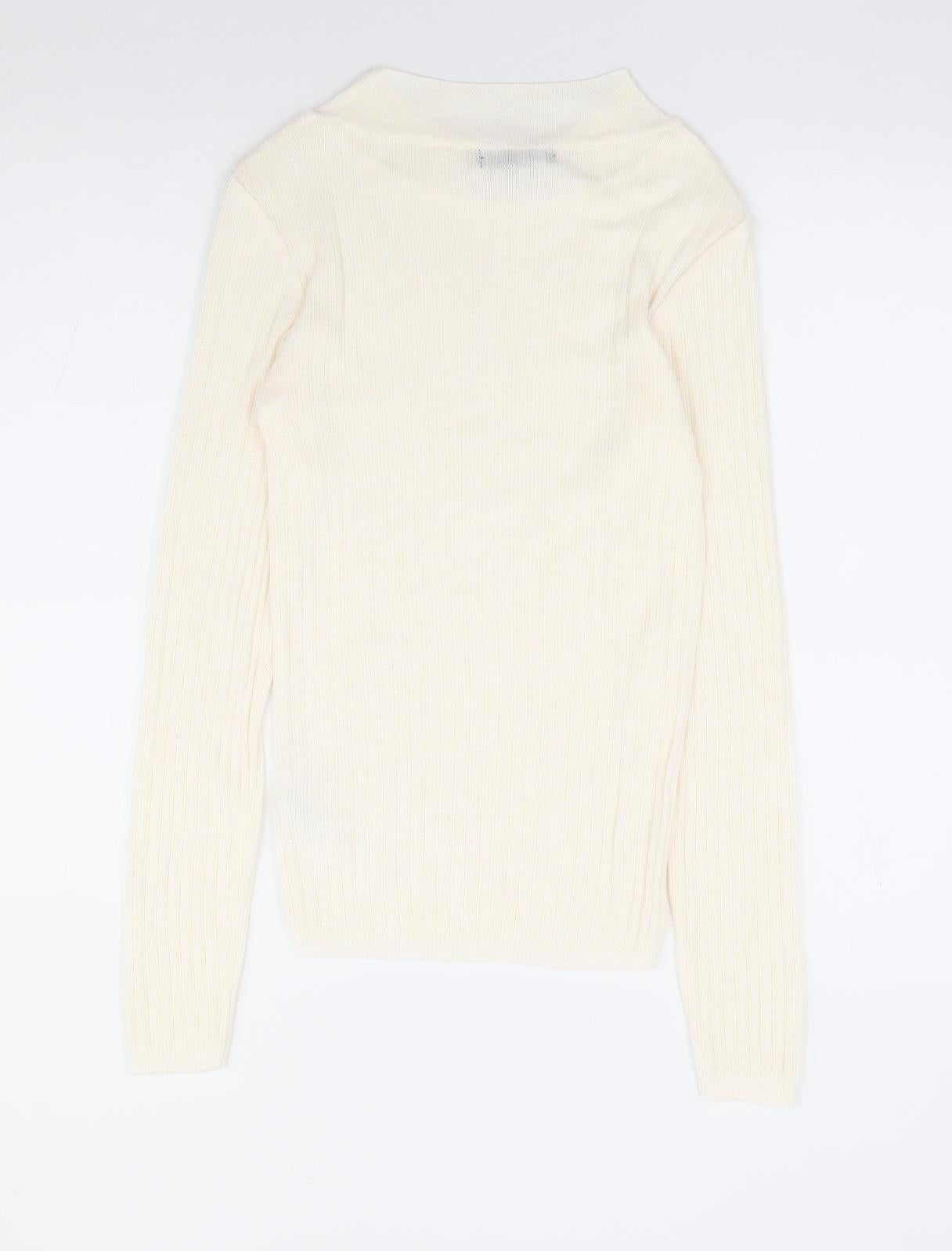 Primark Womens Ivory Mock Neck Polyester Pullover Jumper Size 10 - Ribbed