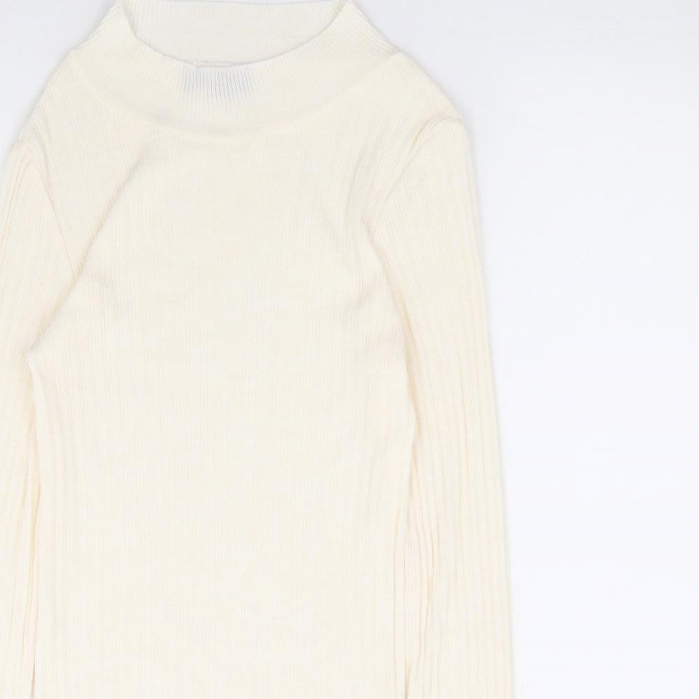 Primark Womens Ivory Mock Neck Polyester Pullover Jumper Size 10 - Ribbed