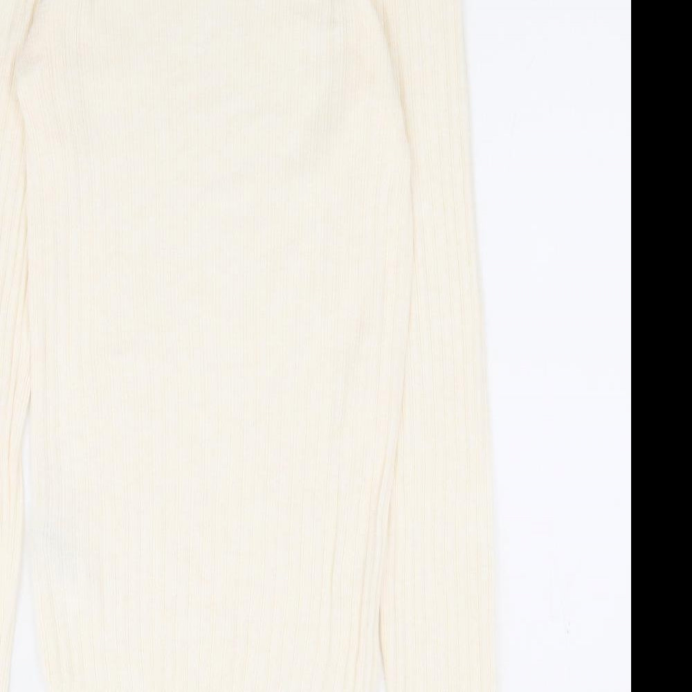 Primark Womens Ivory Mock Neck Polyester Pullover Jumper Size 10 - Ribbed