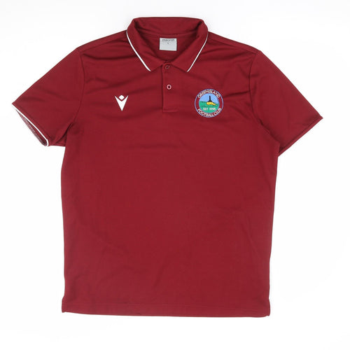 Macron Mens Red Polyester Polo Size L Collared Pullover - Greenisland Football Club