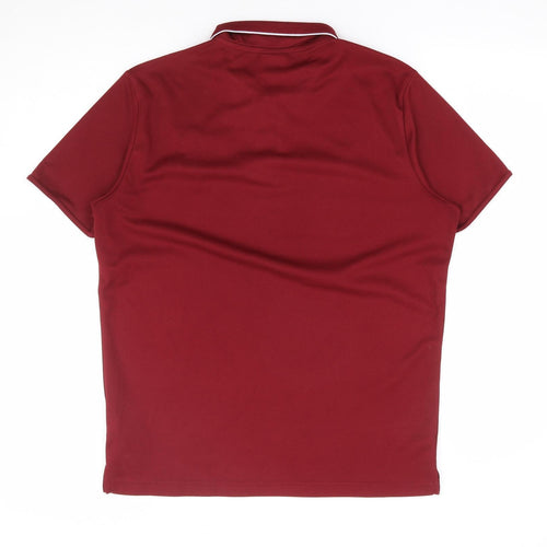 Macron Mens Red Polyester Polo Size L Collared Pullover - Greenisland Football Club