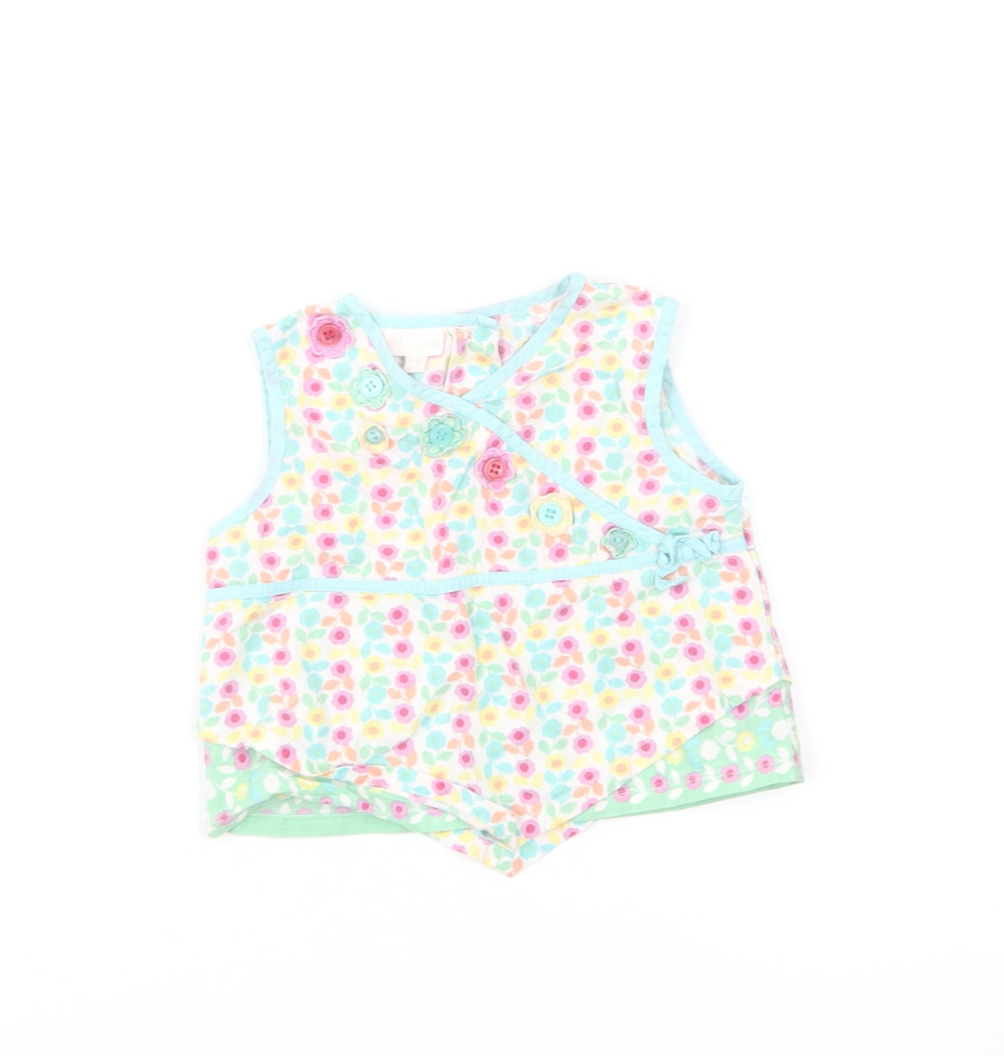 Monsoon Girls Multicoloured Floral Cotton Basic Blouse Size 12-18 Months Round Neck Button