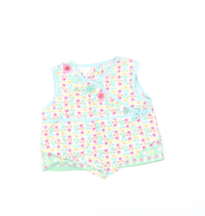 Monsoon Girls Multicoloured Floral Cotton Basic Blouse Size 12-18 Months Round Neck Button