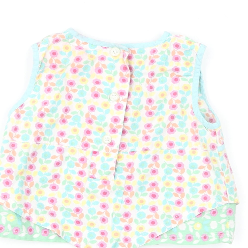 Monsoon Girls Multicoloured Floral Cotton Basic Blouse Size 12-18 Months Round Neck Button