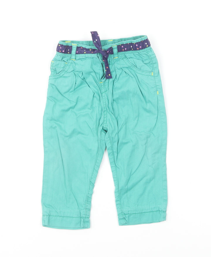 Marks and Spencer Girls Green Cotton Capri Trousers Size 9-12 Months Button