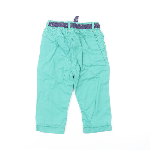 Marks and Spencer Girls Green Cotton Capri Trousers Size 9-12 Months Button