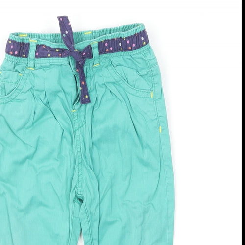 Marks and Spencer Girls Green Cotton Capri Trousers Size 9-12 Months Button