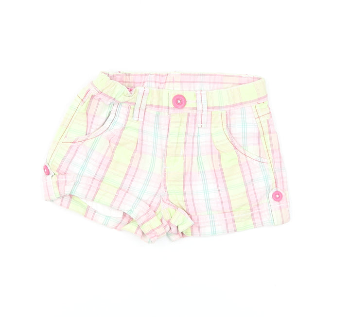 Pumpkin Patch Girls Multicoloured Plaid Cotton Cropped Trousers Size 12-18 Months Button