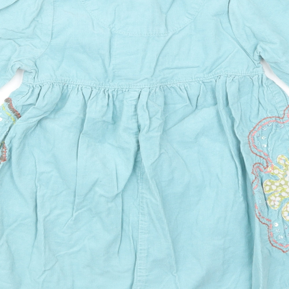 NEXT Girls Blue Cotton Skater Dress Size 18-24 Months Round Neck Button - Floral Detailing