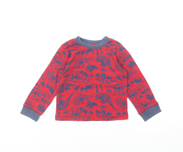 TU Boys Red Geometric Cotton Basic T-Shirt Size 18-24 Months Round Neck Pullover - Dinosaurs