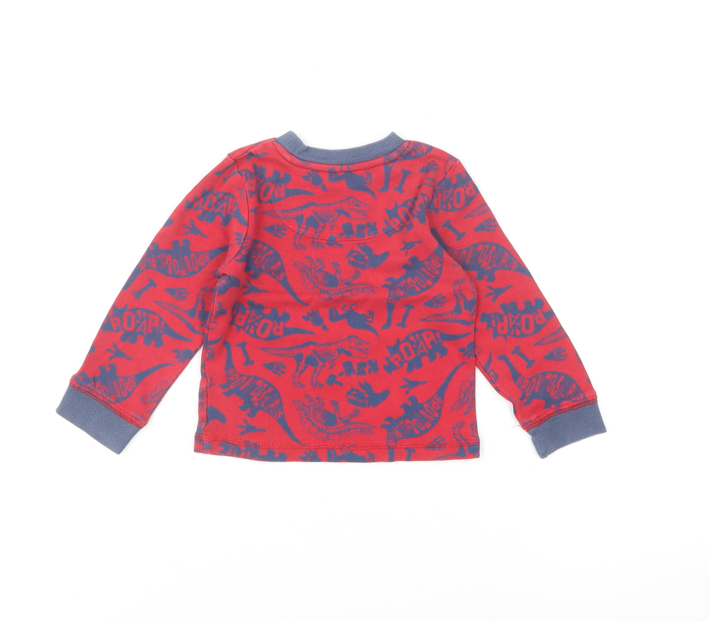 TU Boys Red Geometric Cotton Basic T-Shirt Size 18-24 Months Round Neck Pullover - Dinosaurs