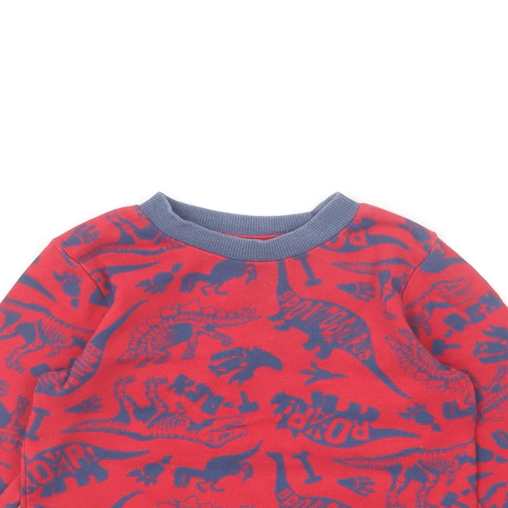 TU Boys Red Geometric Cotton Basic T-Shirt Size 18-24 Months Round Neck Pullover - Dinosaurs
