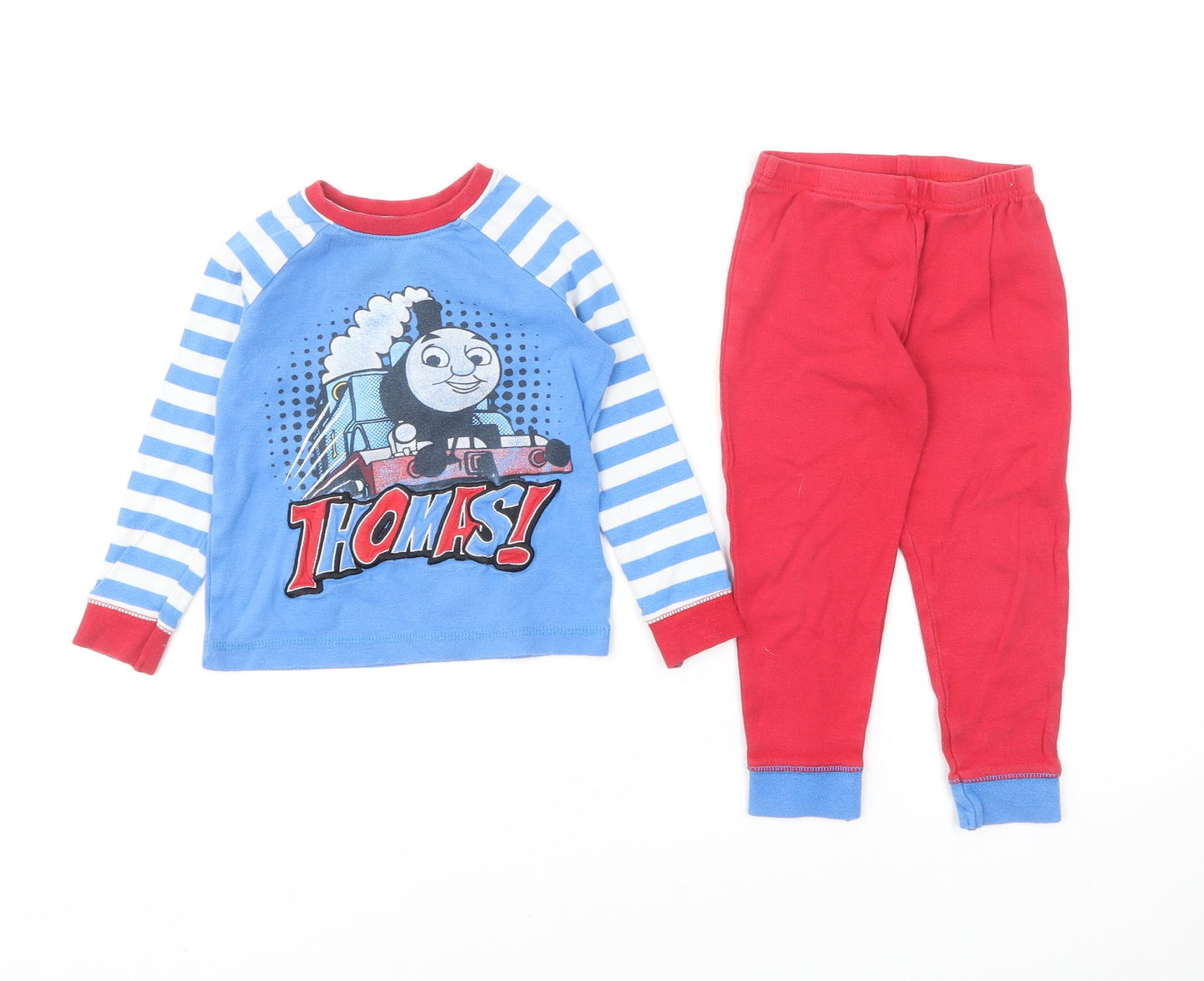 Mothercare Boys Blue Striped Cotton Pyjama Set Size 2-3 Years Pullover - Thomas The Tank