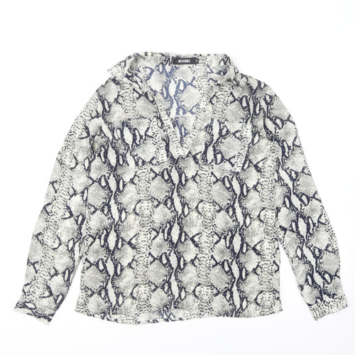 Missguided Womens Grey Animal Print Polyester Basic Blouse Size 10 Collared - Snake Print