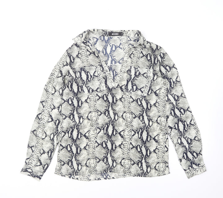 Missguided Womens Grey Animal Print Polyester Basic Blouse Size 10 Collared - Snake Print