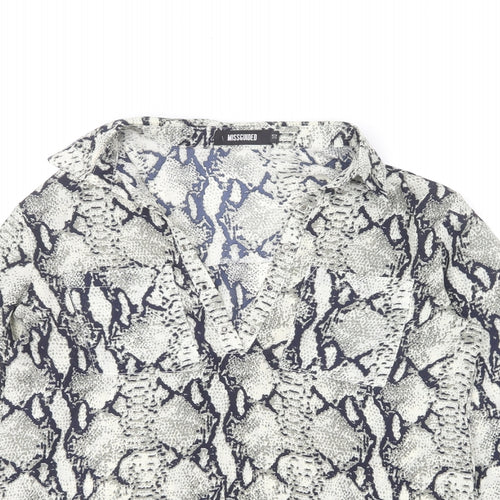 Missguided Womens Grey Animal Print Polyester Basic Blouse Size 10 Collared - Snake Print
