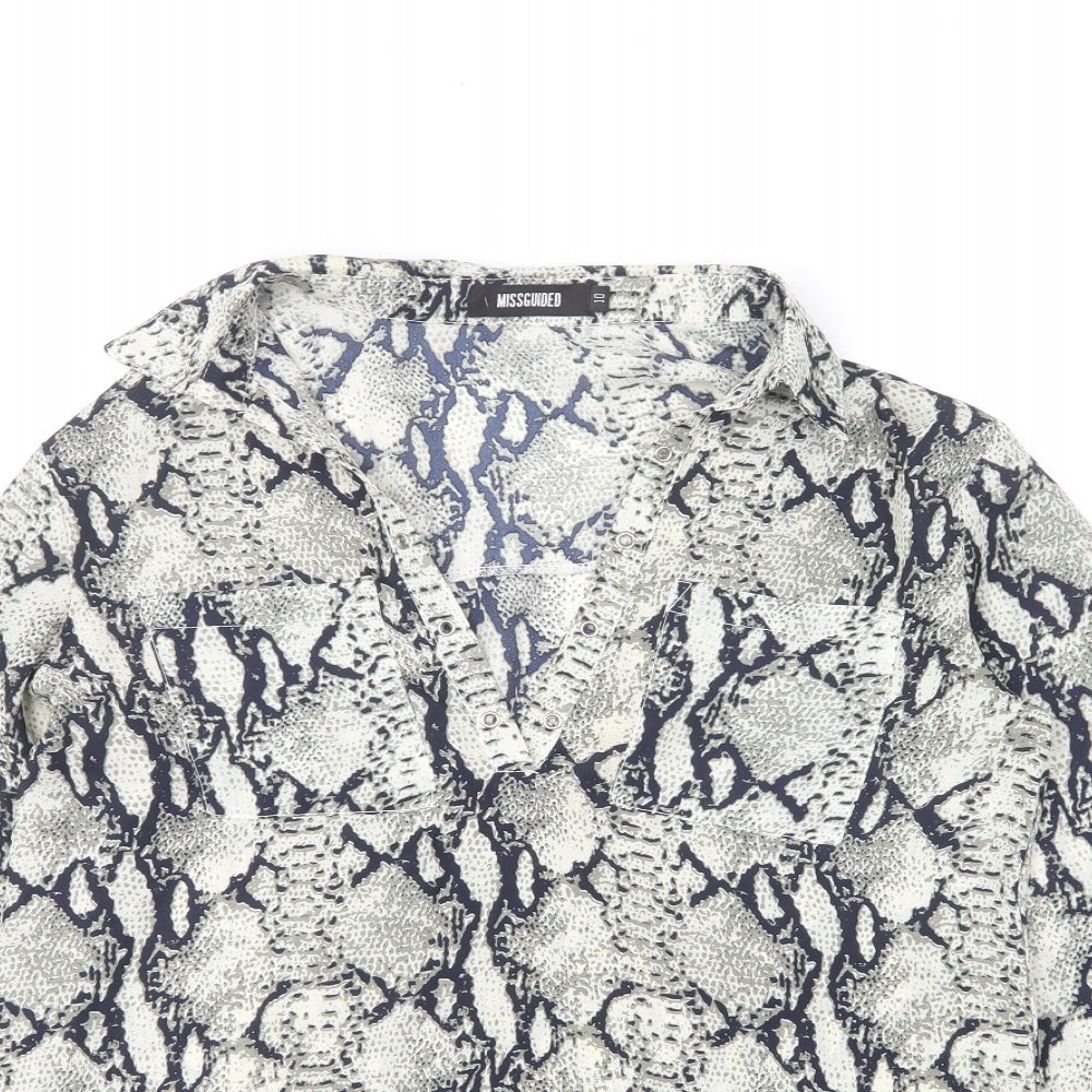 Missguided Womens Grey Animal Print Polyester Basic Blouse Size 10 Collared - Snake Print