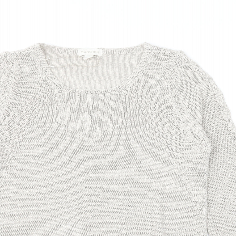 Monsoon Womens Grey Round Neck Acrylic Pullover Jumper Size 10