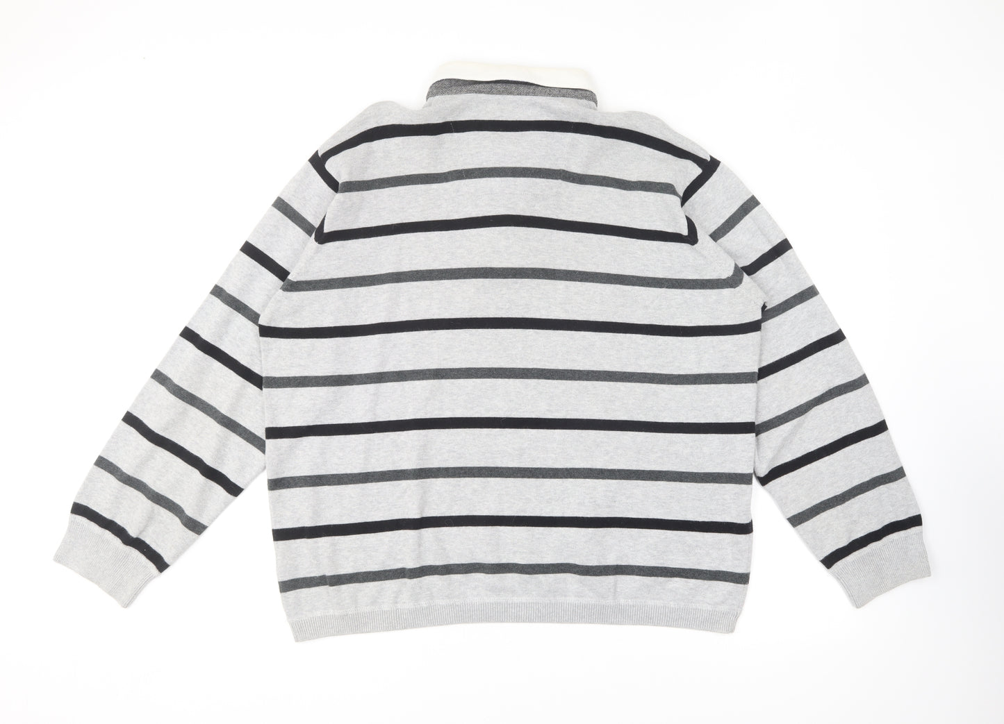 Blue Harbour Mens Grey Striped Cotton Polo Size XL Collared Pullover