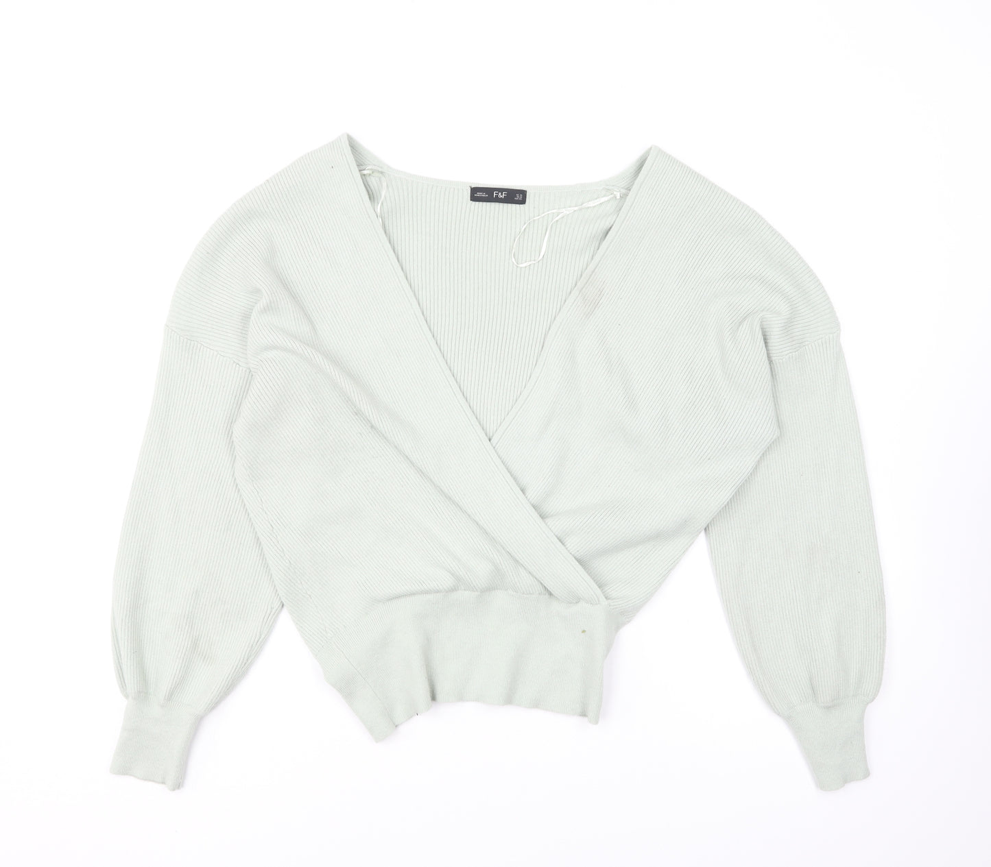 F&F Womens Green V-Neck Viscose Pullover Jumper Size 14 - `