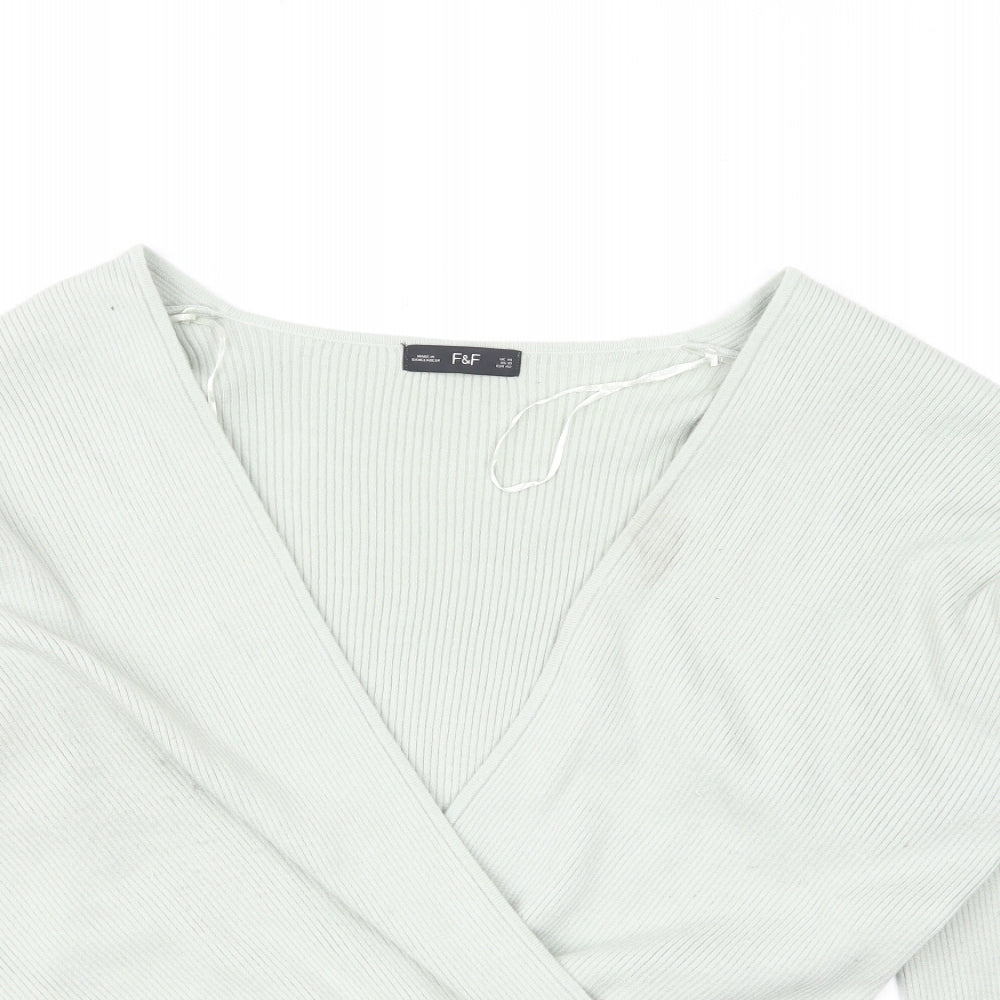 F&F Womens Green V-Neck Viscose Pullover Jumper Size 14 - `
