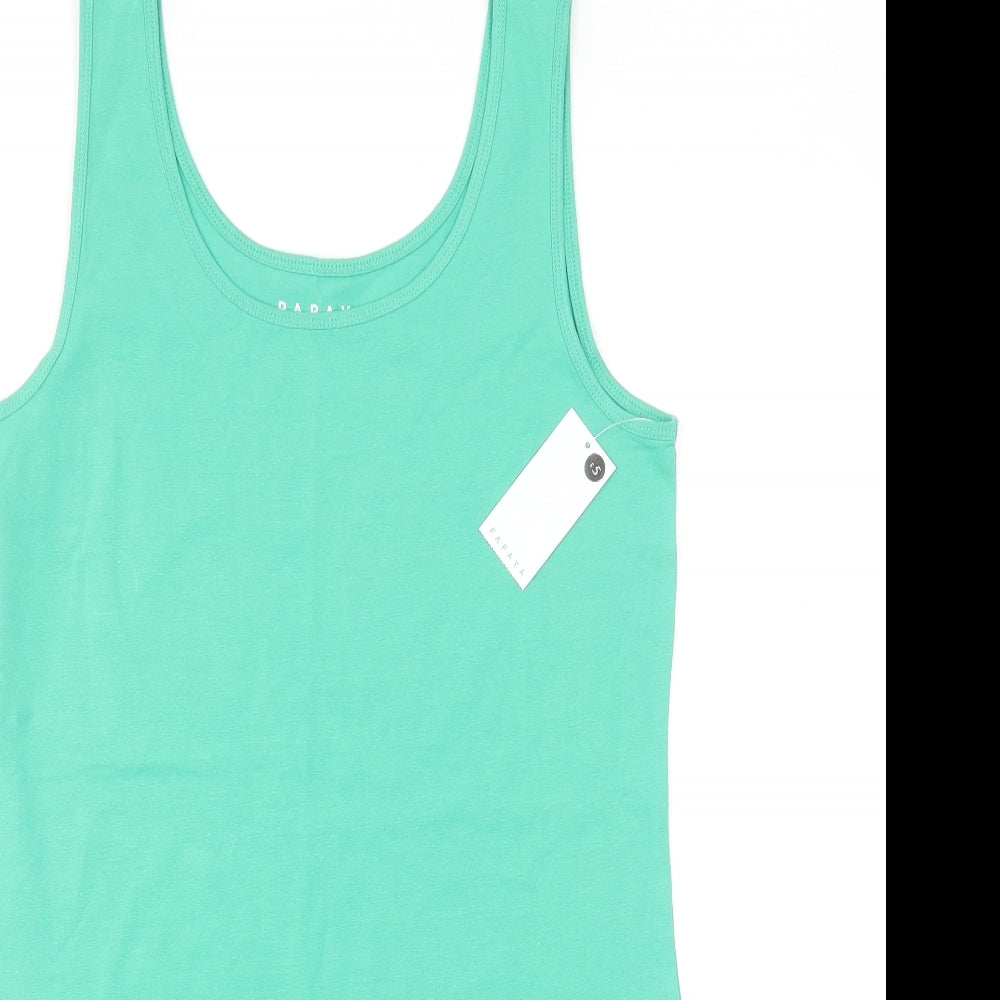 Papaya Womens Green Cotton Basic Tank Size 16 Round Neck