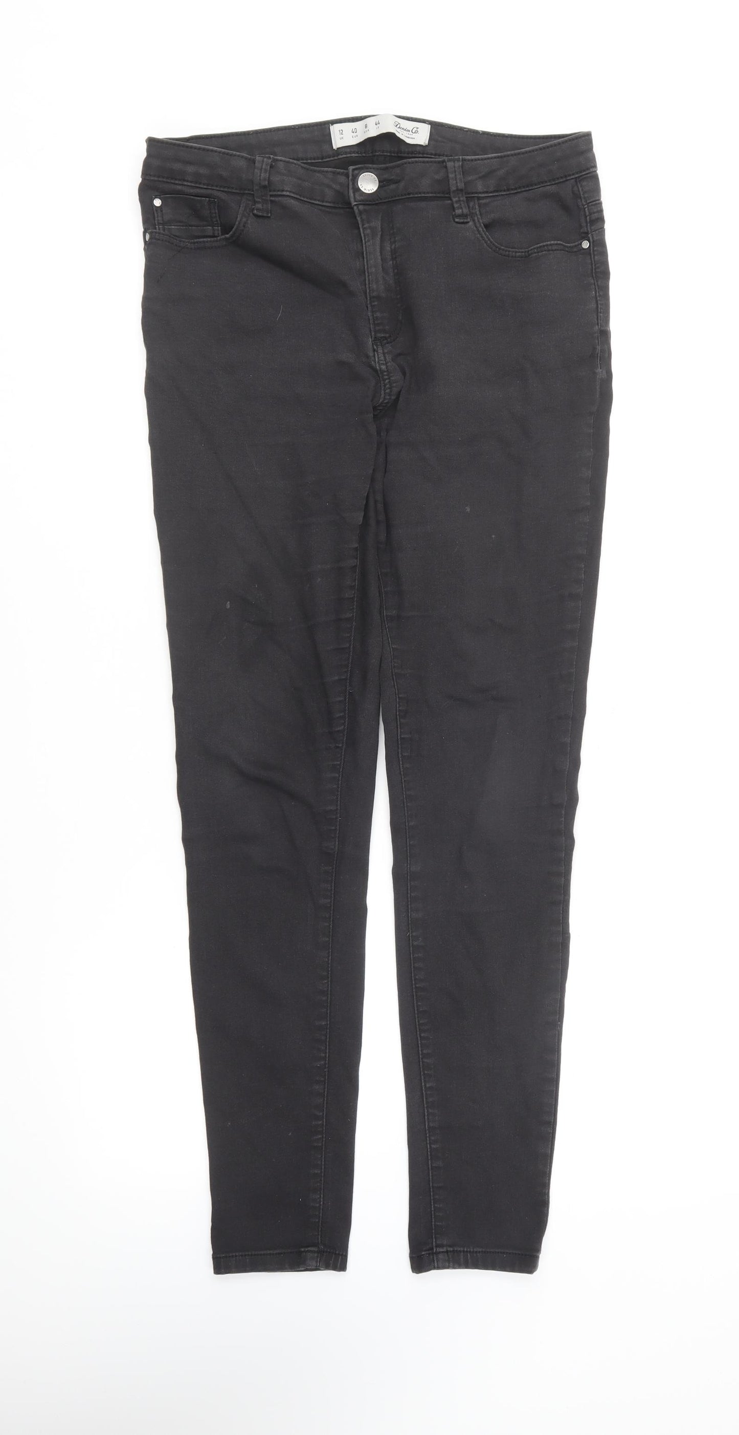 Denim & Co. Womens Black Cotton Skinny Jeans Size 12 L28.5 in Regular Button